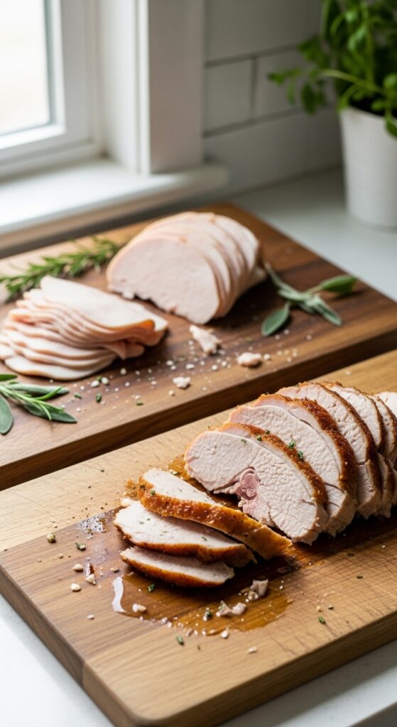 deli turkey slices and freshly carved roasted