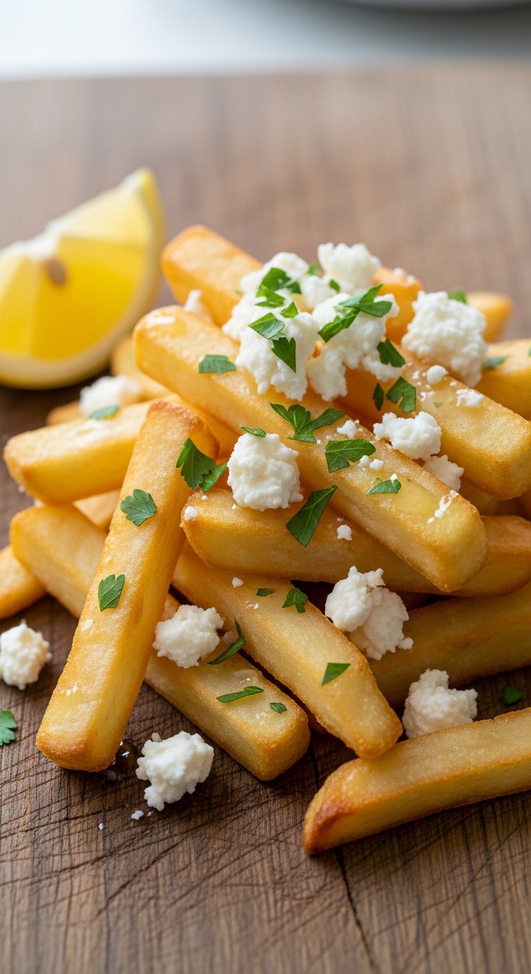 few homemade fries on a wooden board