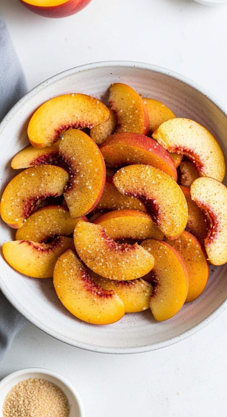 fresh sliced peaches ready for cheesecake