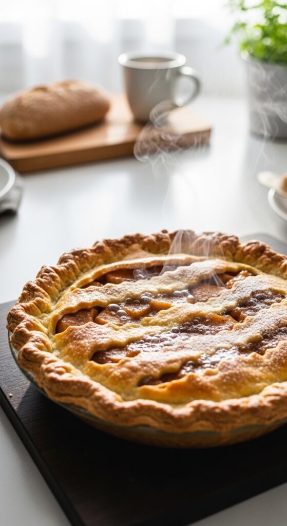  freshly baked apple pie cooling