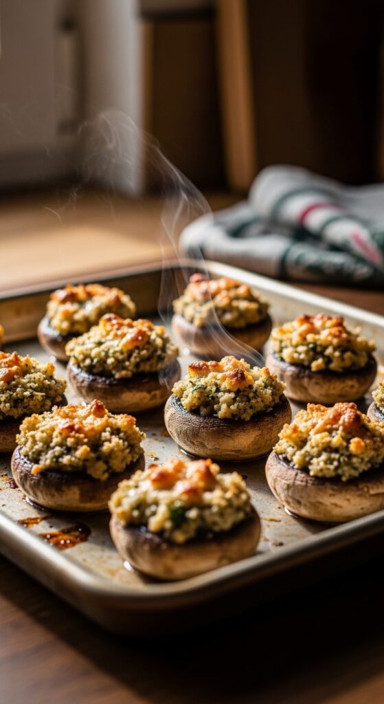 freshly baked stuffed mushrooms