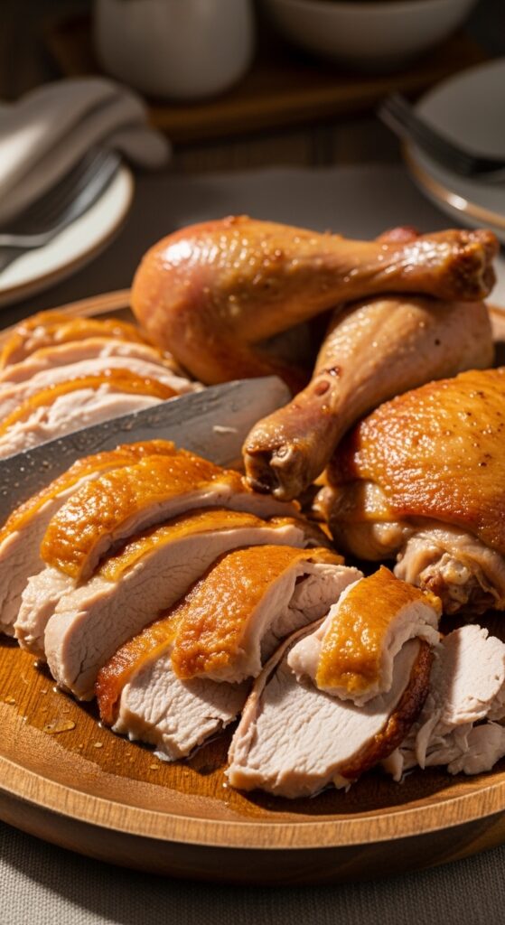 freshly carved roasted turkey