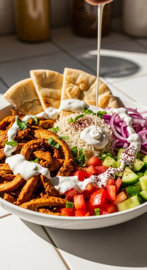 fully plated shawarma bowl