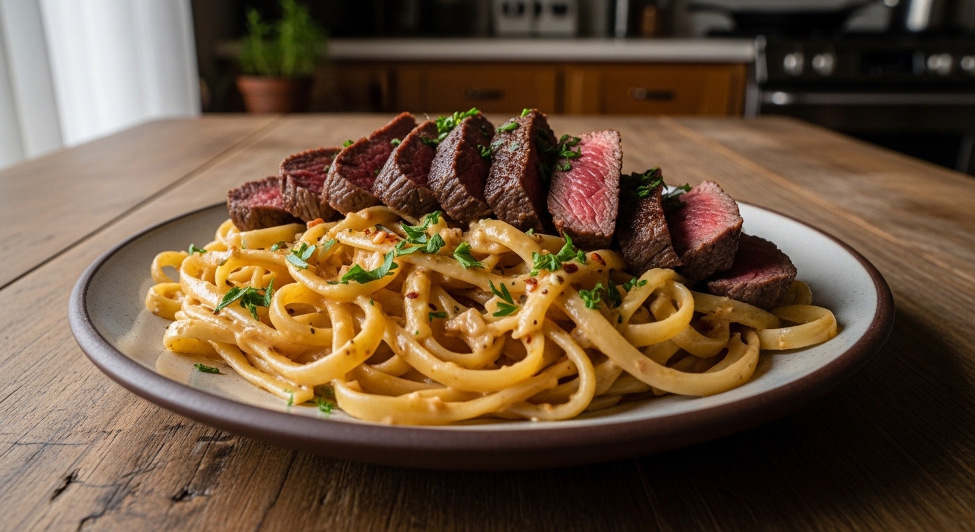 garlic butter steak pasta