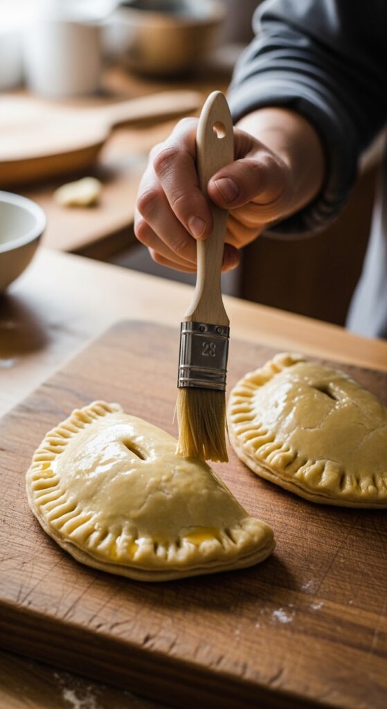 hand pies being brushed with egg wash