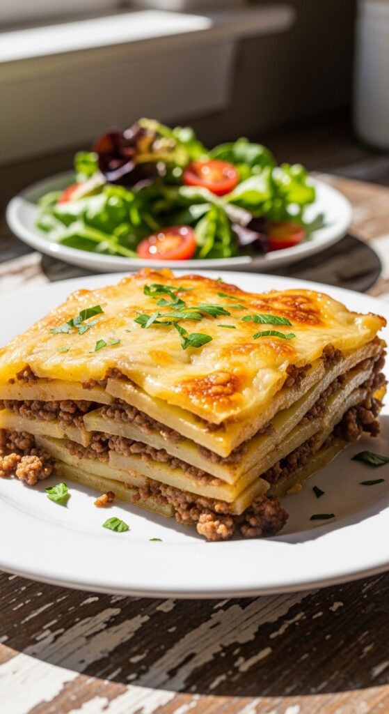 homemade casserole served on a simple plate
