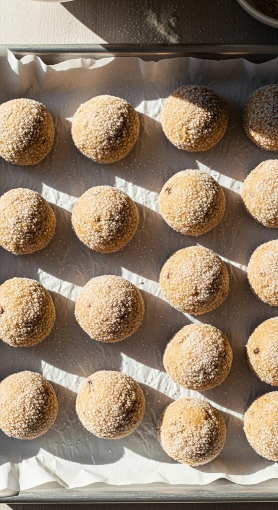homemade cookie dough balls rolled in sugar
