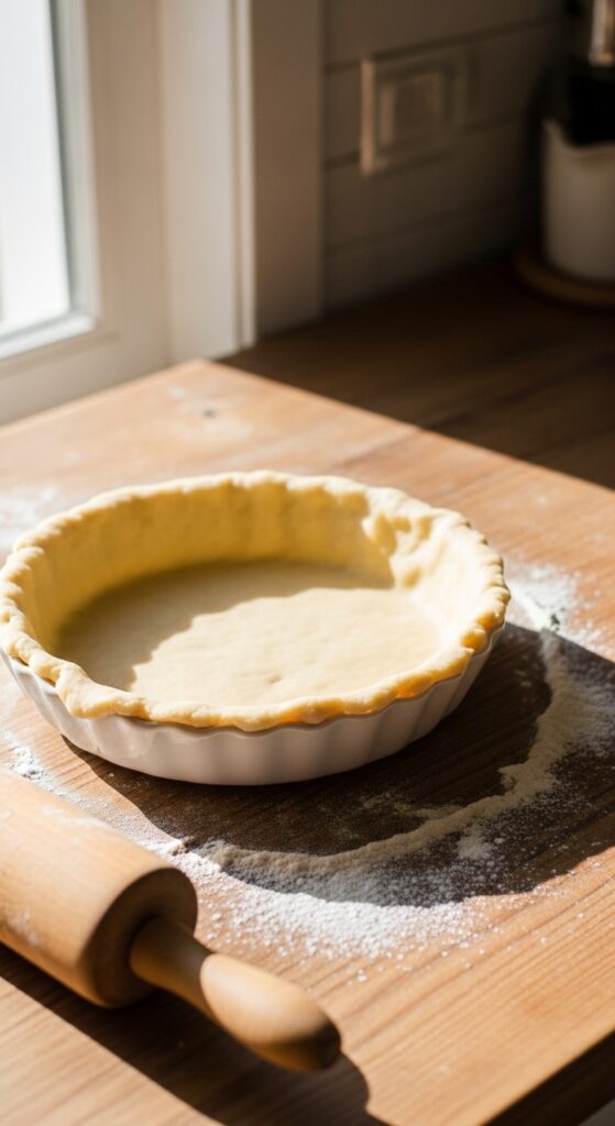 homemade pie crust in a pie dish
