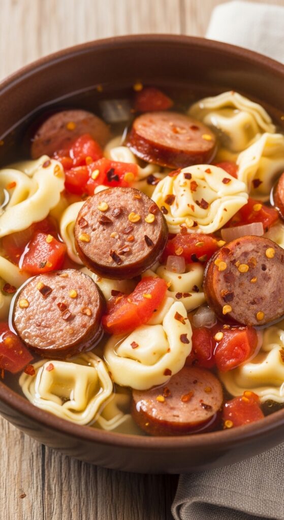 homemade spicy sausage tortellini soup