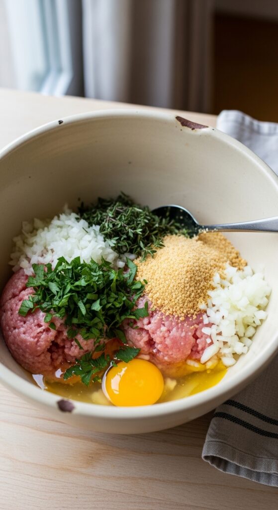 mixing bowl with ground turkey
