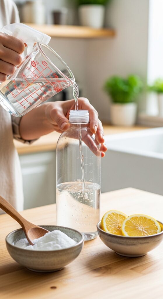 mixing vinegar and water in a spray bottle