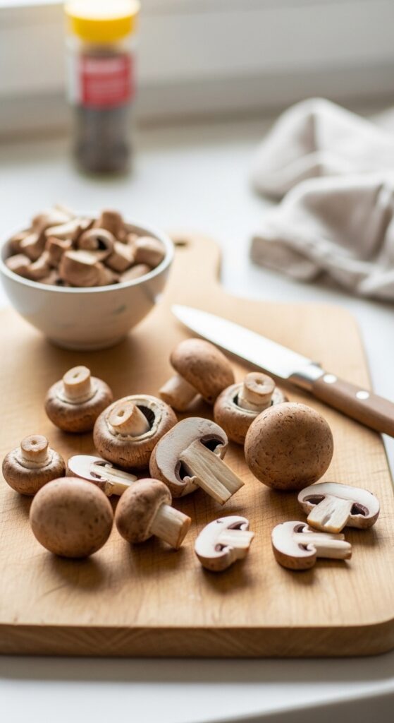 mushroom caps and removed stems