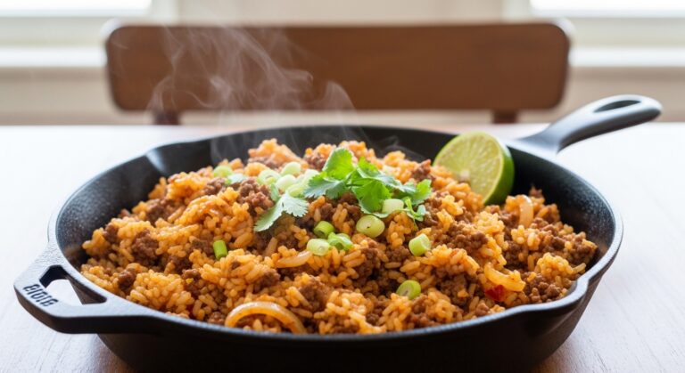 one skillet smoky honey chili beef rice