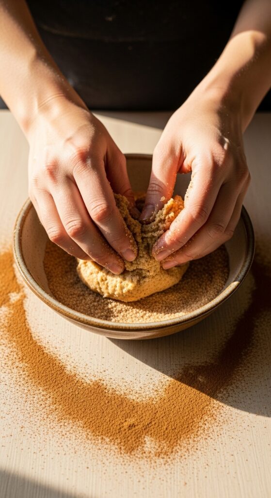 ookie dough balls being rolled