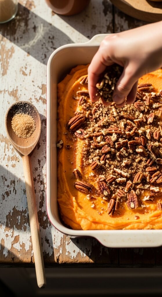 pecan, brown sugar, and butter topping