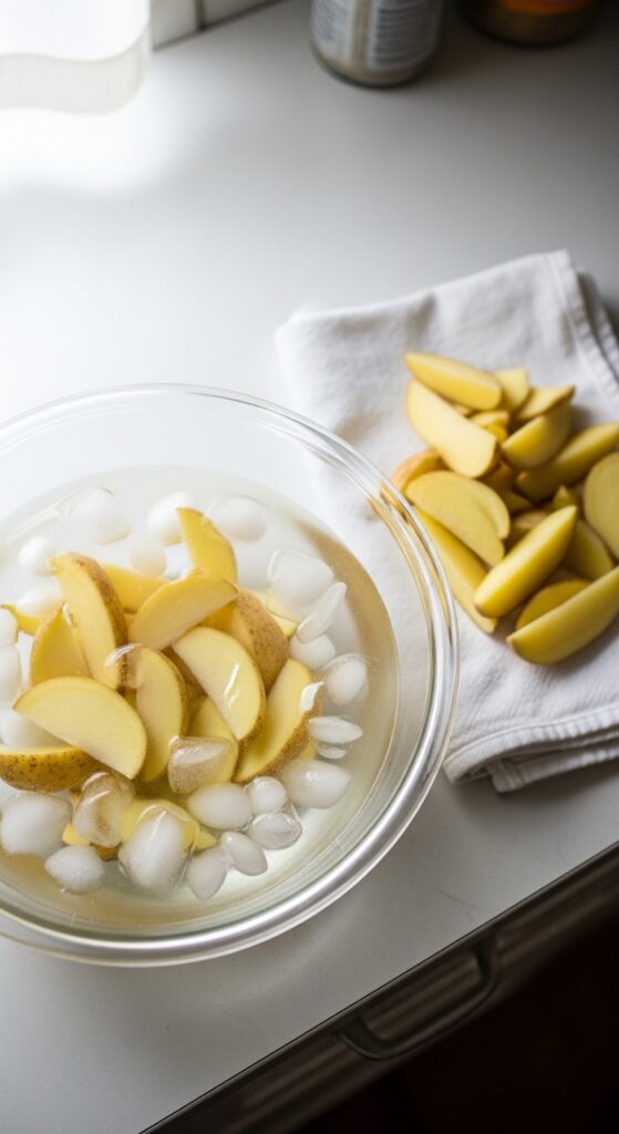 potato wedges soaking