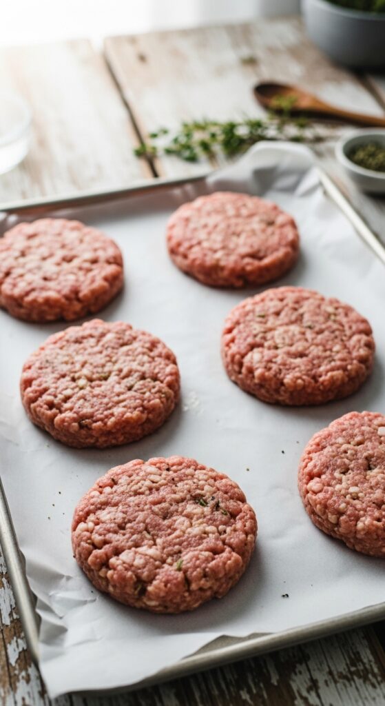  raw turkey patties shaped