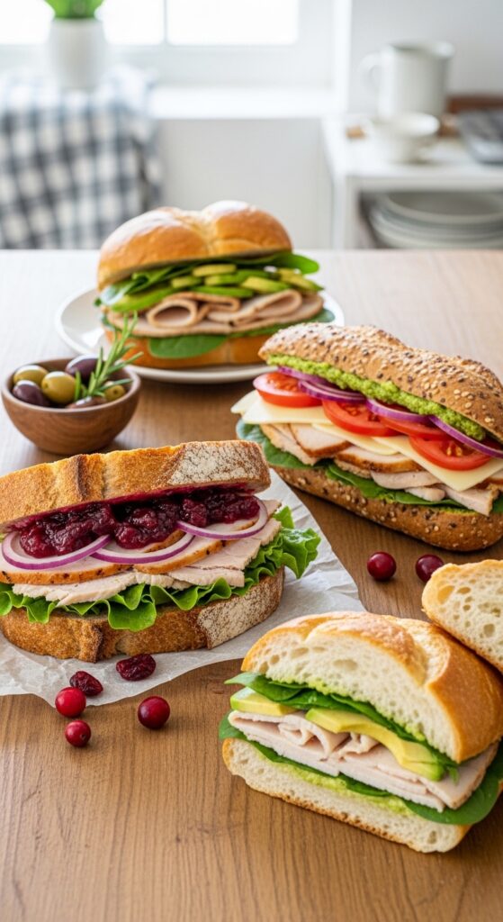  small assortment of different turkey sandwiches 