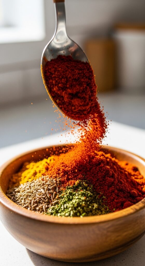 spices being mixed in a small bowl