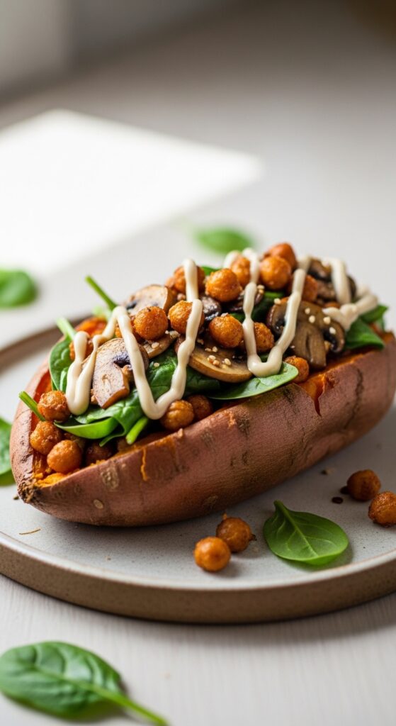 sweet potato filled with roasted chickpeas