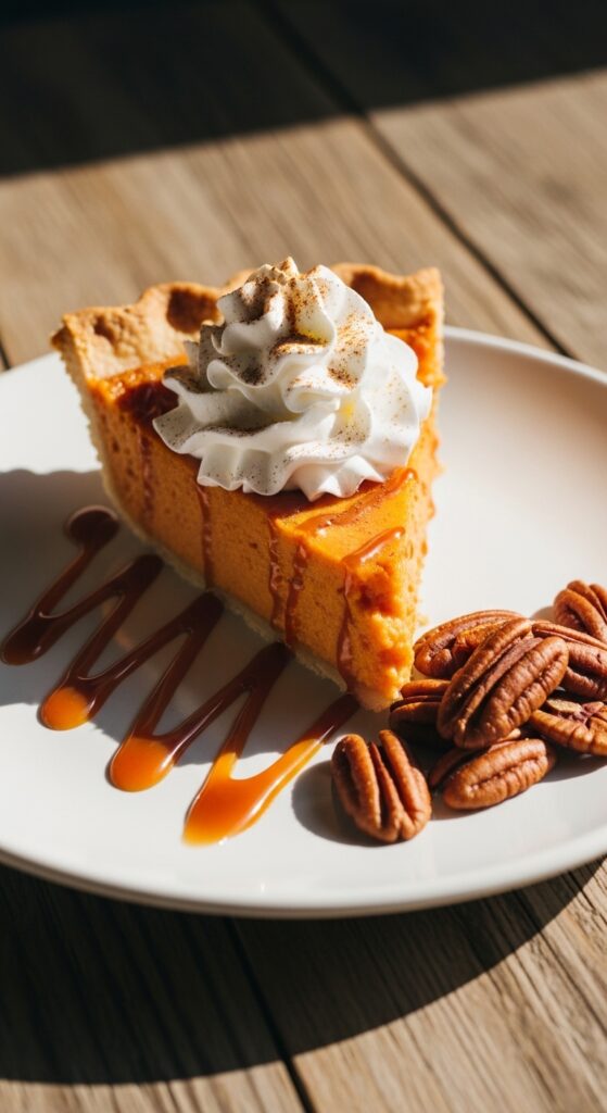sweet potato pie on a white plate