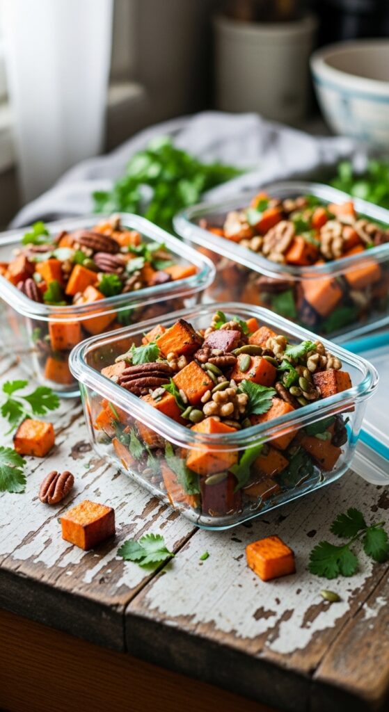 sweet potato salad stored in glass