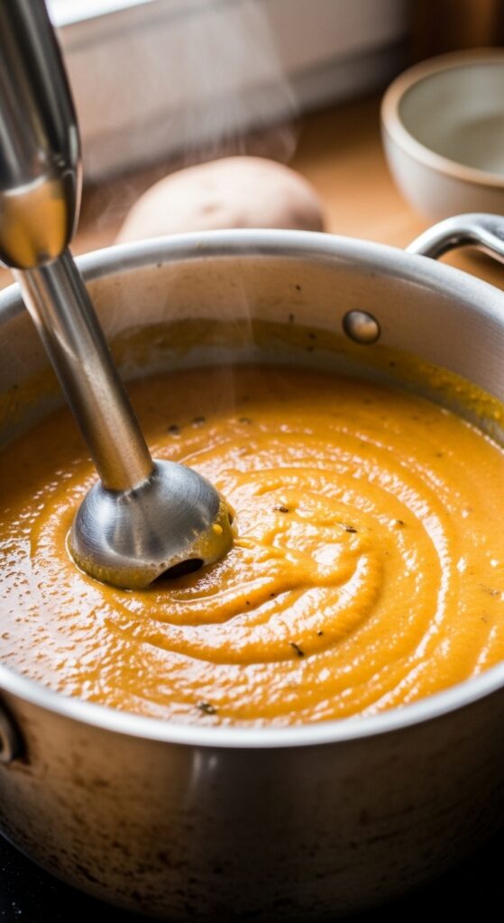 sweet potato soup being blended