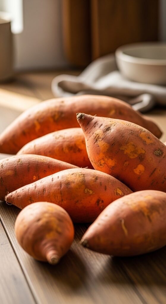 sweet potatoes resting casually 