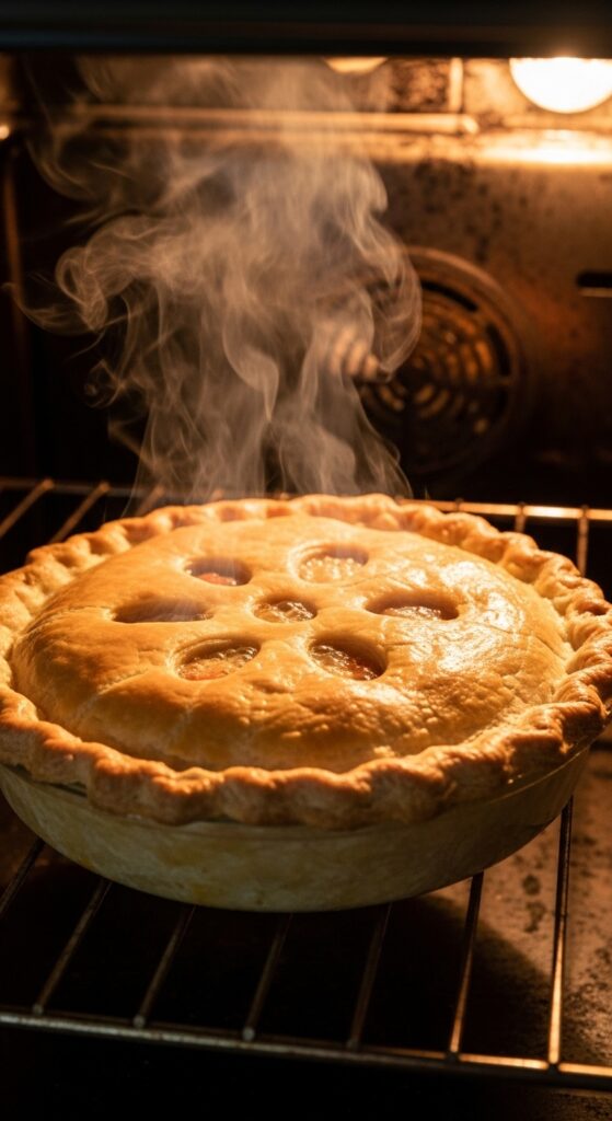 turkey pot pie baking in the oven