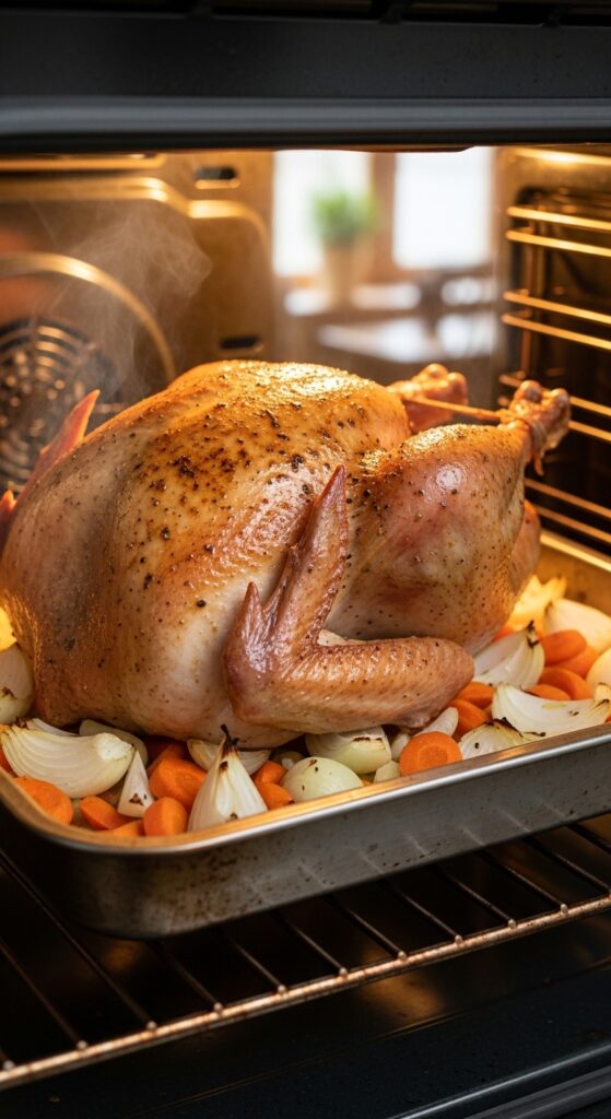 turkey roasting in a basic home oven