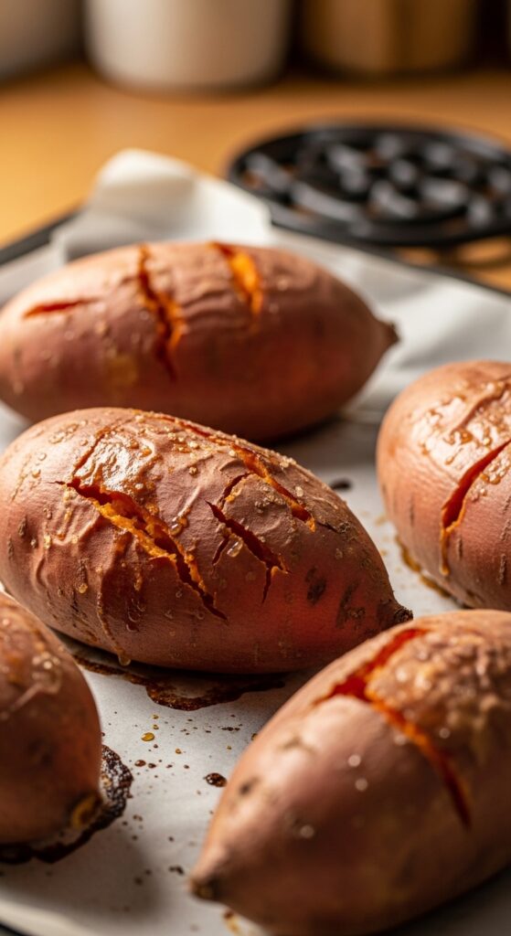  whole sweet potatoes roasting