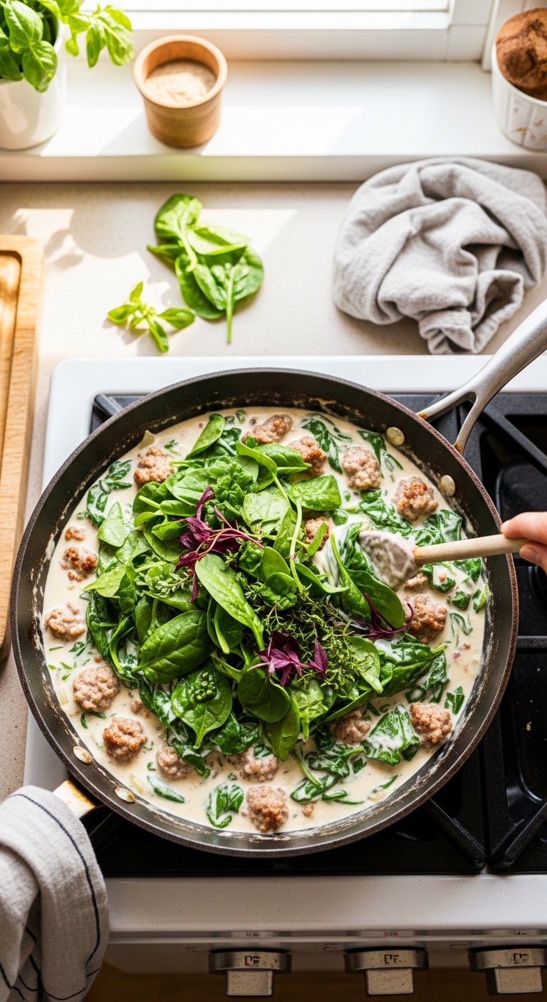 Adding Spinach and Herbs to Cream Sauce