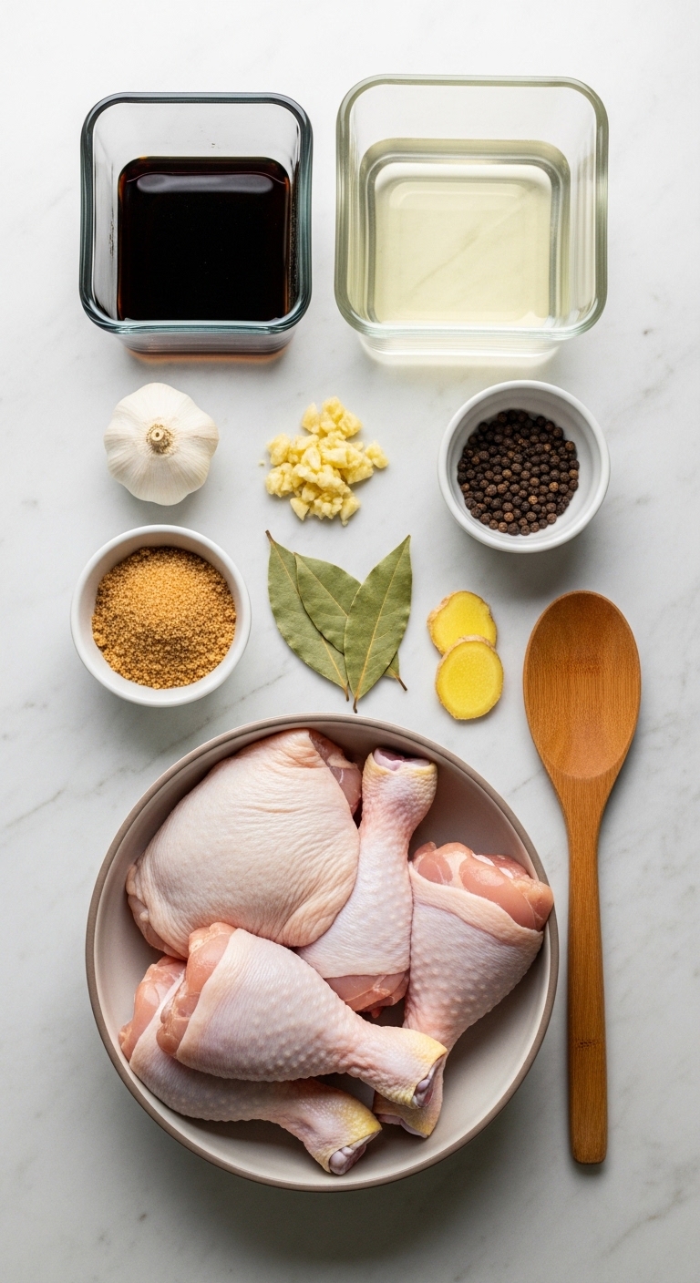 Adobo Chicken Ingredients Flat Lay