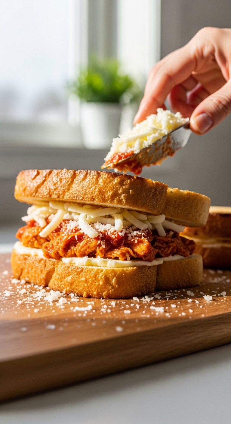 Assembling Lazy Chicken Parmesan Grilled Cheese