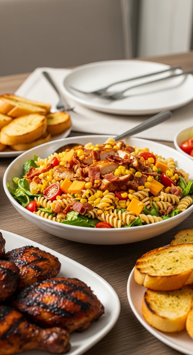 BBQ Chicken Ranch Pasta Salad Summer BBQ Table Setup