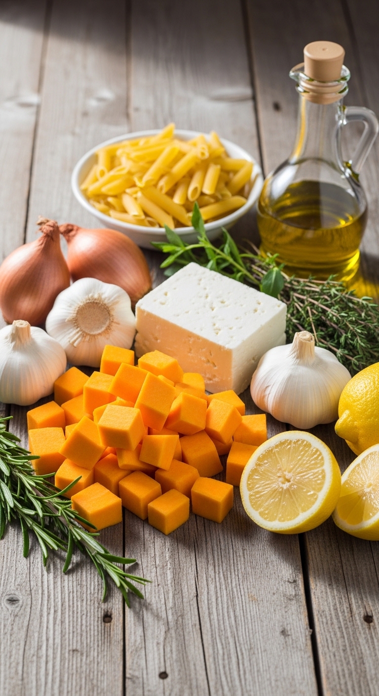 Baked Feta Pasta Ingredients Laid Out