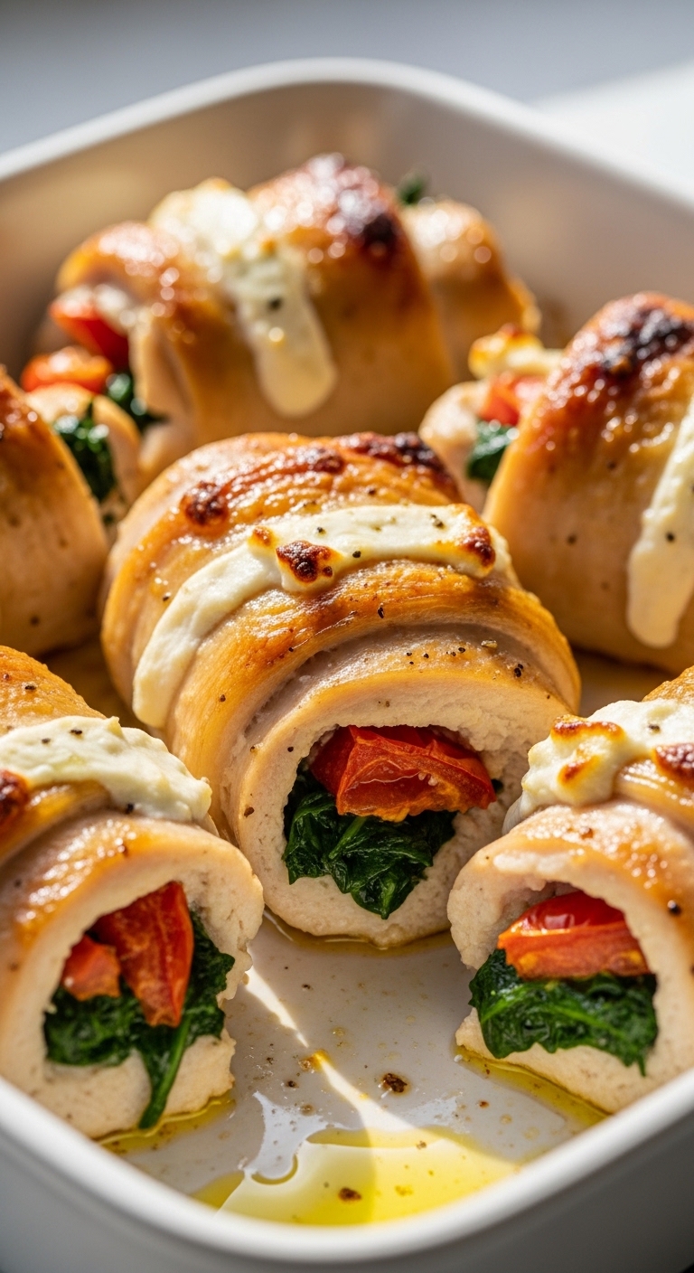 Baked Rolled Chicken Feta Spinach Sun Dried Tomatoes