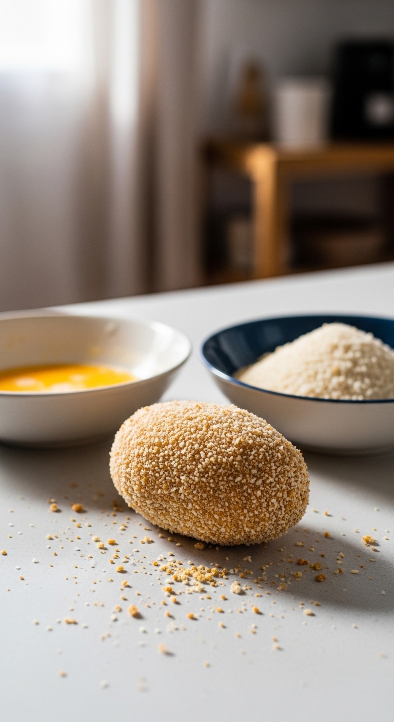 Breaded Papas Rellenas Ready for Frying at Home