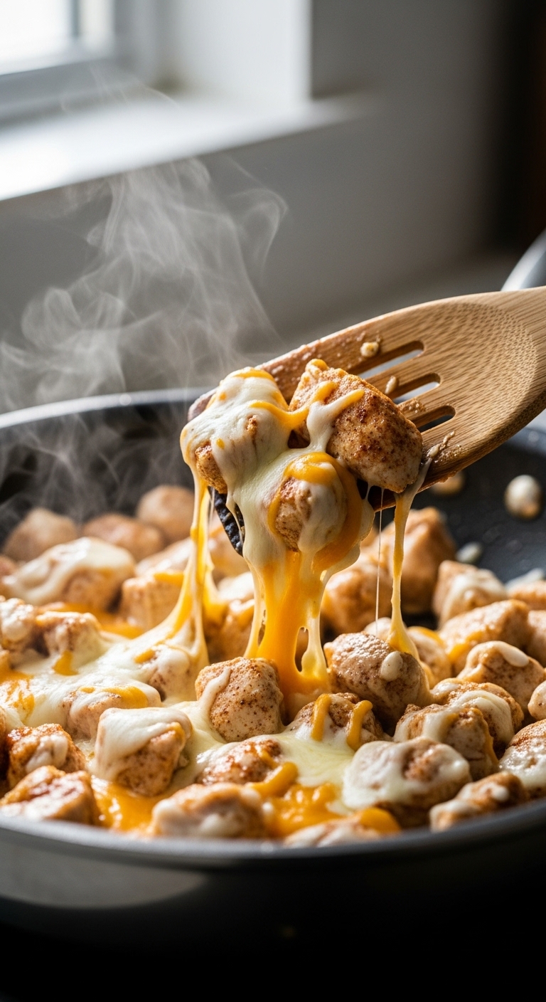 Cheesy Garlic Chicken Filling Cooking in Skillet