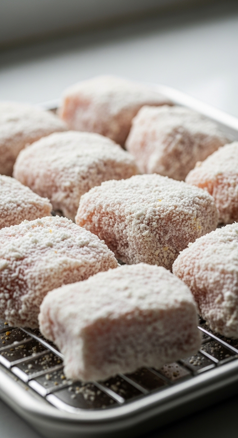 Coated Chicken Ready for Frying Close-Up