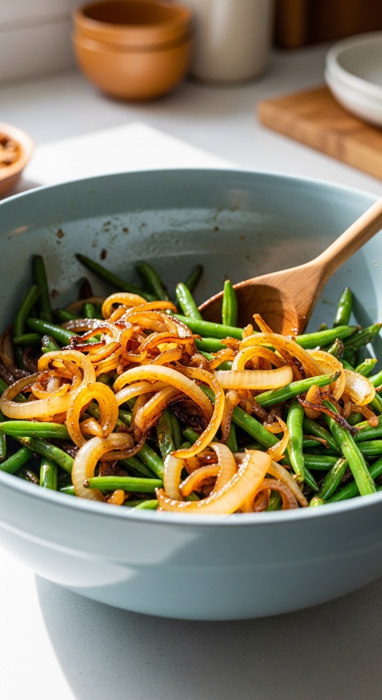 Combining Roasted Green Beans and Onions