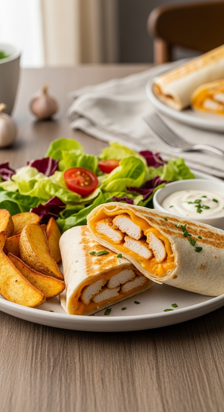 Complete Cheesy Chicken Garlic Wrap Meal Plate