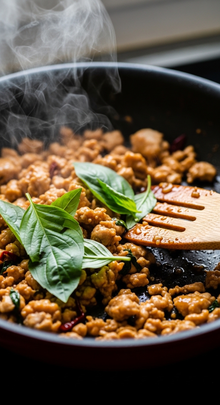 Cooking Thai Basil Chicken Stir Fry Process