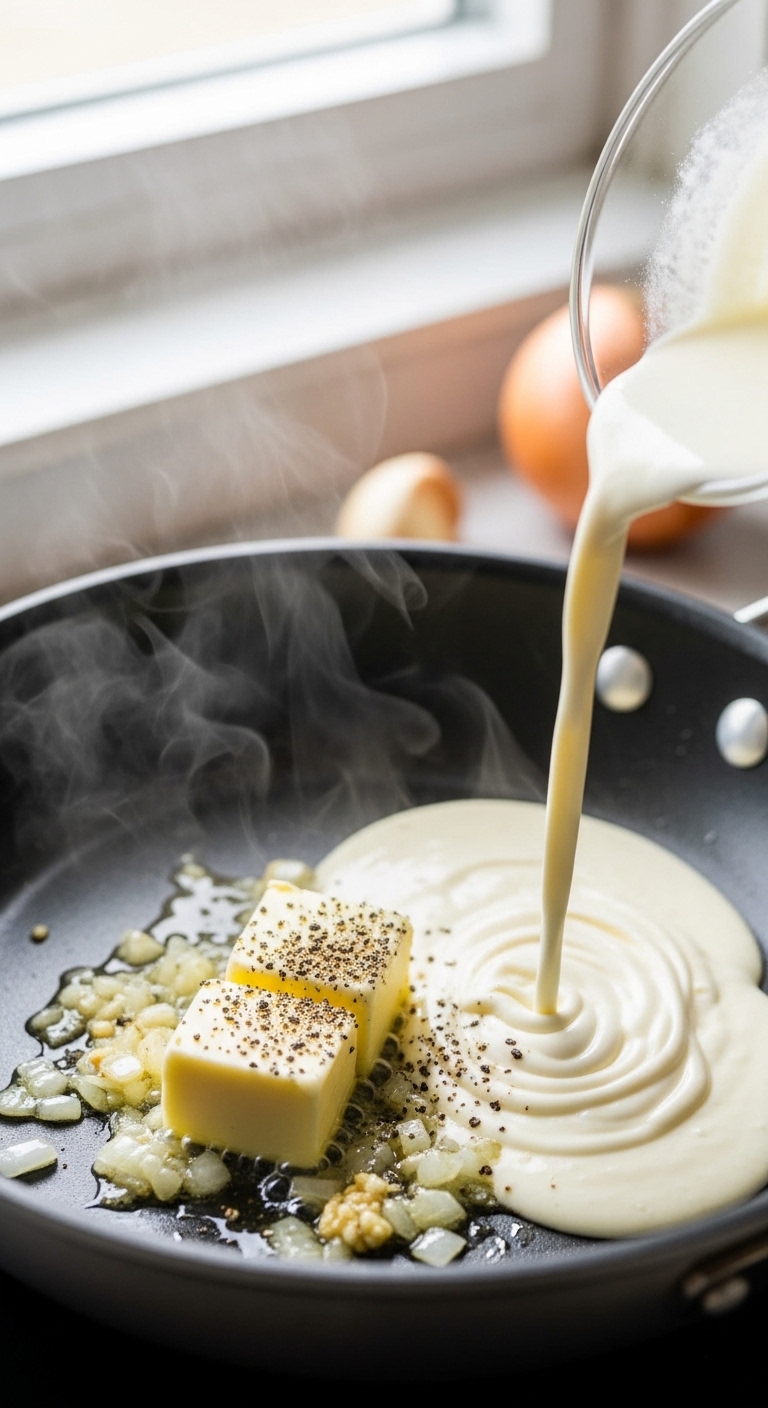 Creamy Pepper Sauce Cooking in Skillet