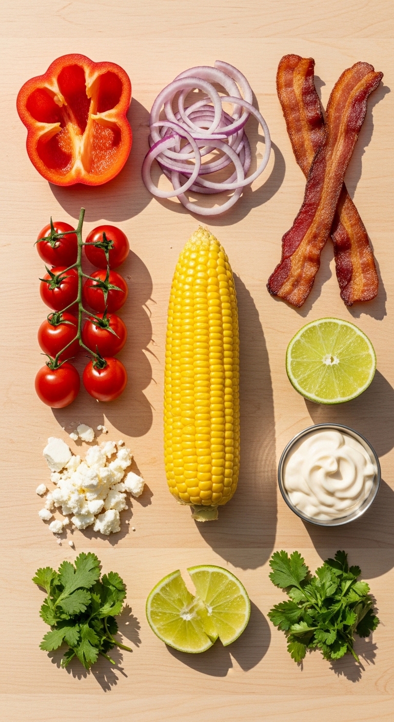 Flat lay of all fresh ingredients neatly