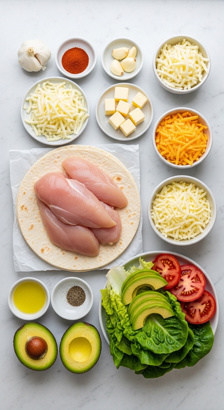 Fresh Ingredients for Cheesy Chicken Garlic Wraps
