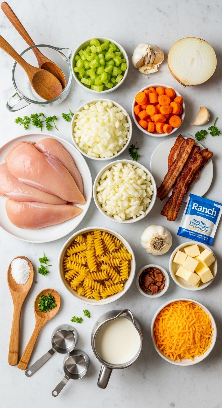 Fresh Ingredients for Creamy Crack Chicken Noodle Soup