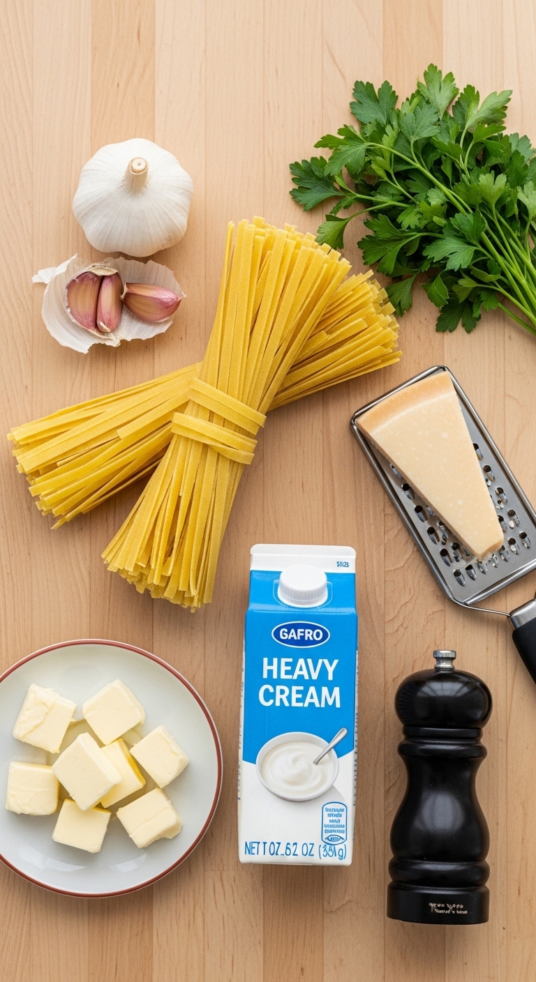 Garlic Parmesan Pasta Ingredients Setup