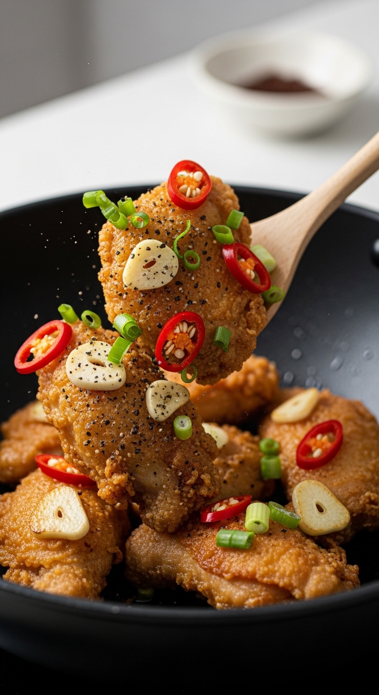 Garlic and Chili Tossed Salt and Pepper Chicken