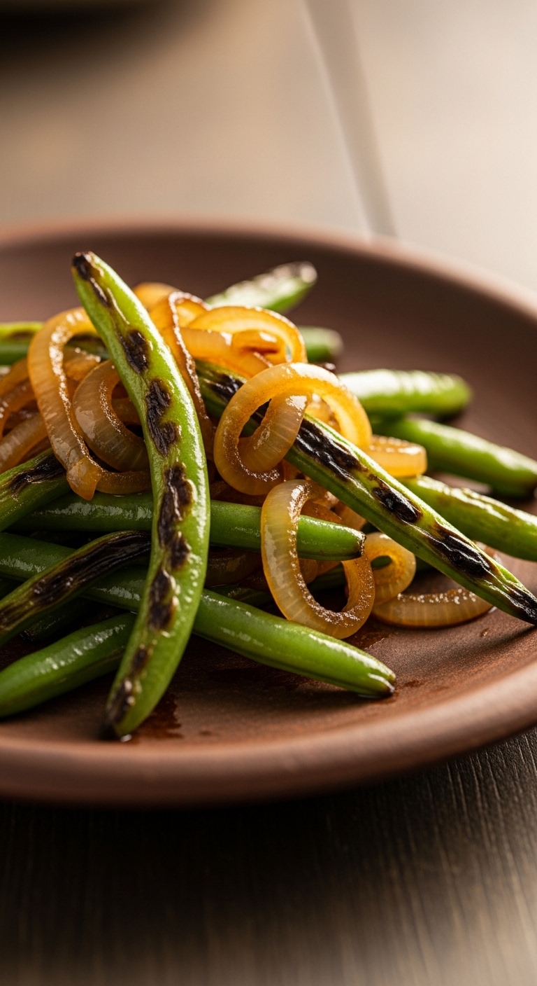 Green Beans and Caramelized Onions Close-Up